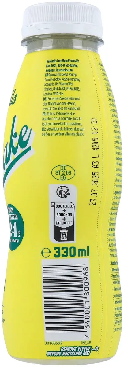 Barebells Milkshake Eiwitshake Lactosevrij 330ml - Banaan