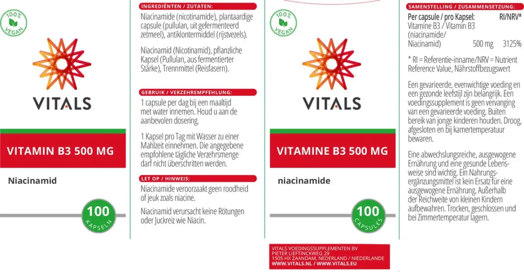 Vitals Vitamine B3 500mg - 100 Capsules