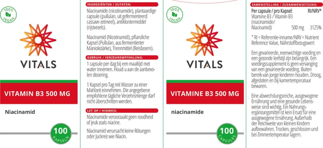 Vitals Vitamine B3 500mg - 100 Capsules