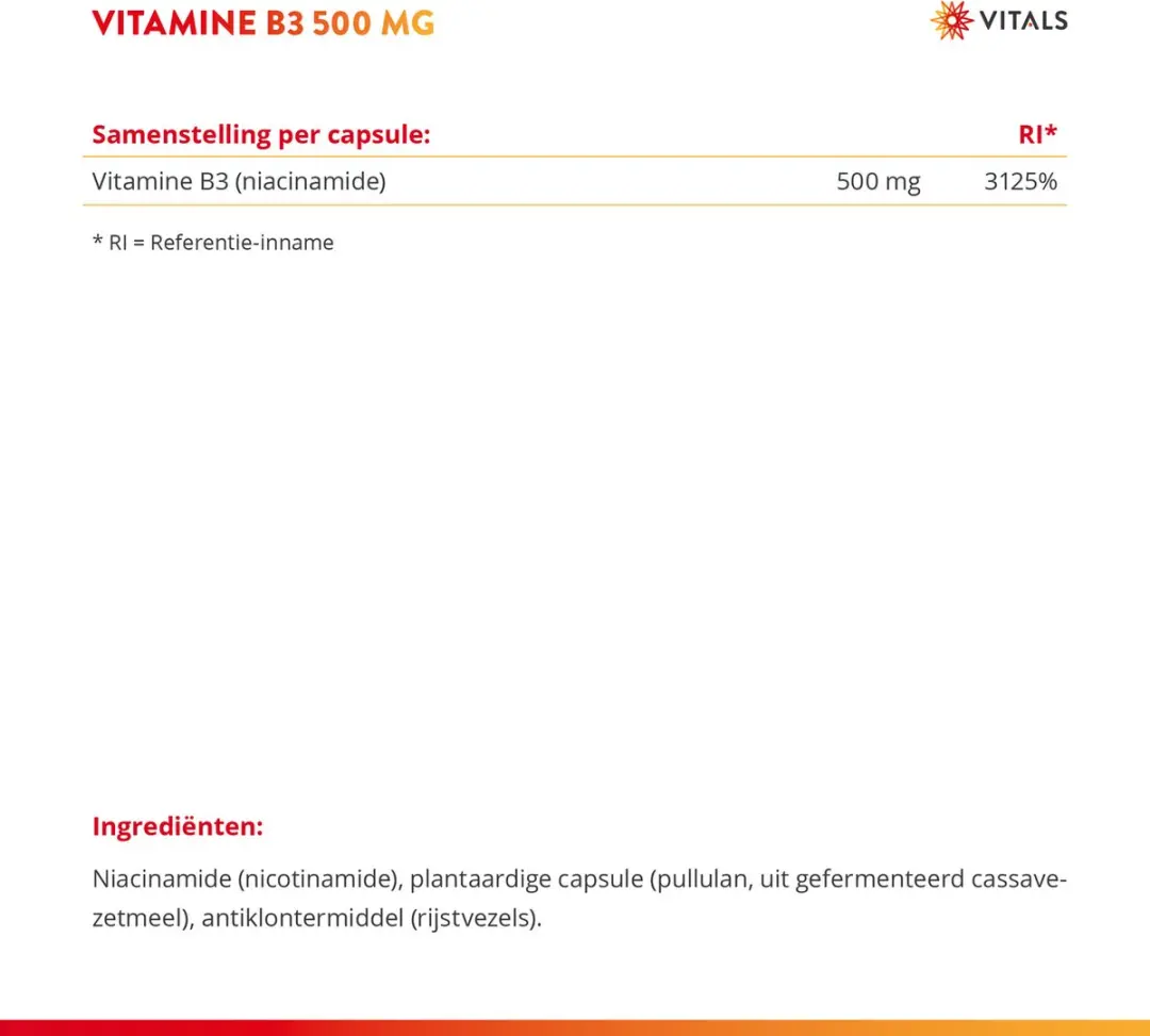 Vitals Vitamine B3 500mg - 100 Capsules