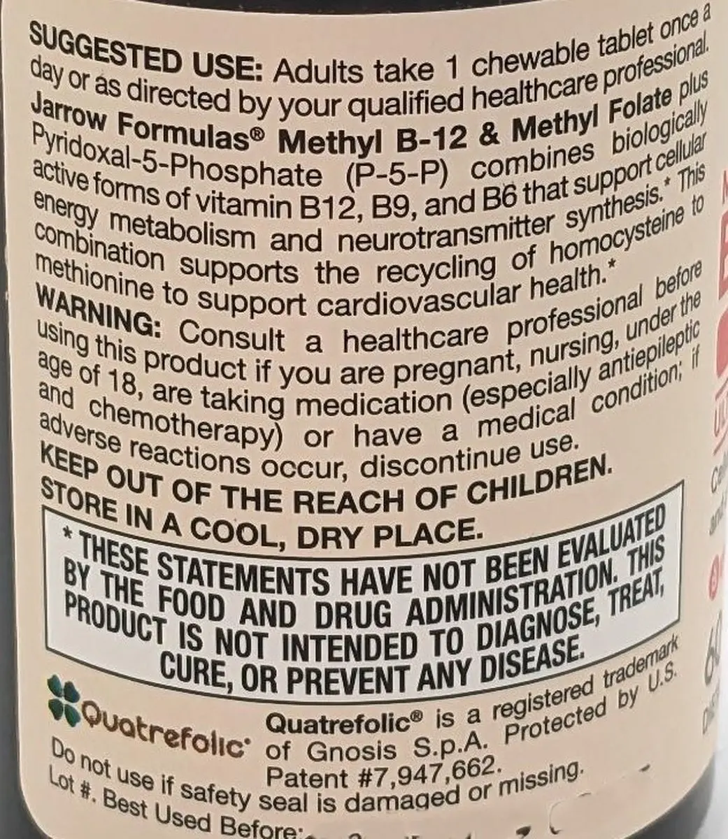 Jarrow Formulas B-Methyl 5mg & Folate 800mcg Zuigtabletten - 60 Stuks