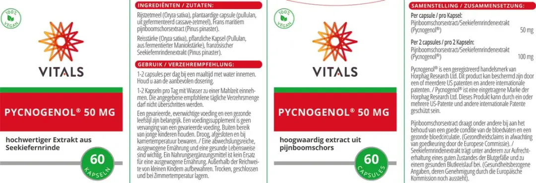 Vitals Pycnogenol 50mg Capsules - 60 Stuks