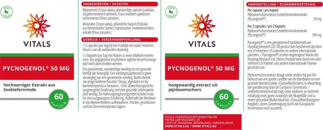 Vitals Pycnogenol 50mg Capsules - 60 Stuks