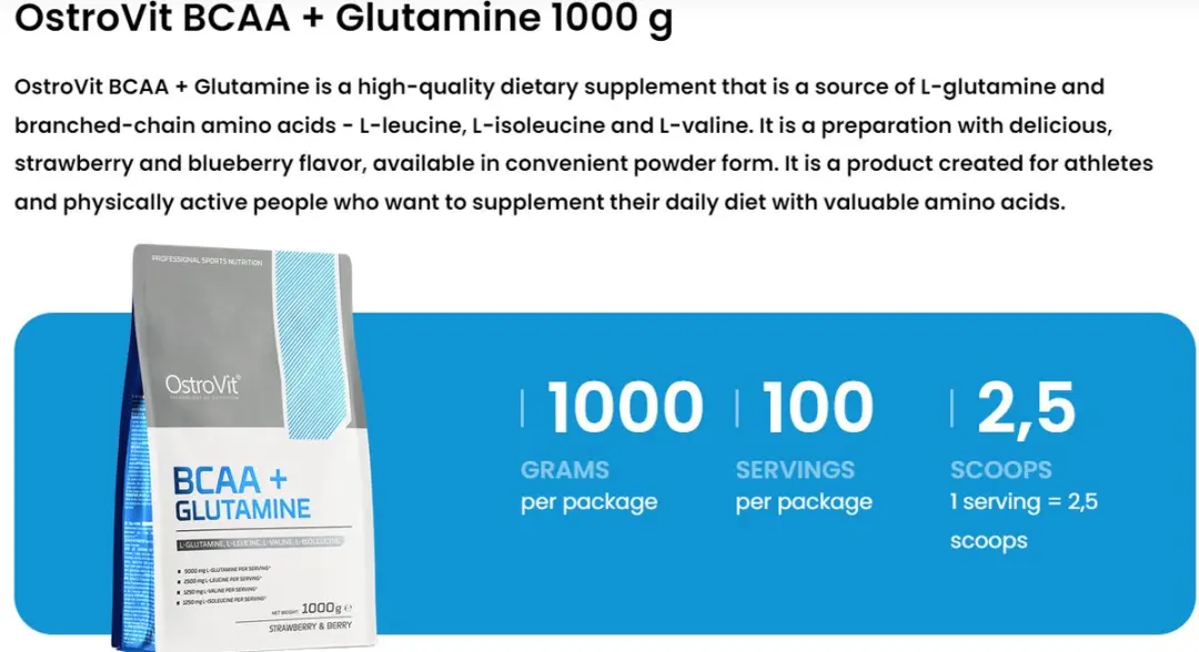 OstroVit BCAA + Glutamine 1000g Wilde Aardbei-Bosbes