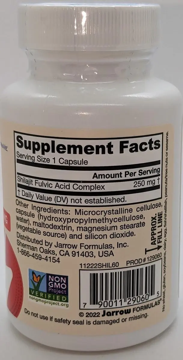 Jarrow Formulas Shilajit Fulvic Acid Complex 60 Capsules - 250mg