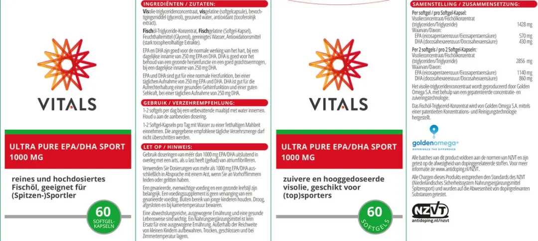 Vitals Ultra Pure EPA/DHA Sport Omega 3 60 Softgels