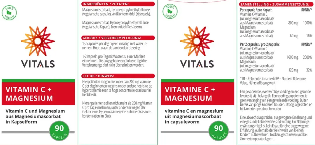 Vitals Vitamine C + Magnesium 90 Capsules