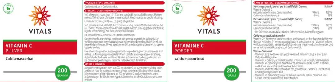 Vitals Vitamine C Poeder Calciumascorbaat 200g