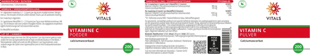Vitals Vitamine C Poeder Calciumascorbaat 200g