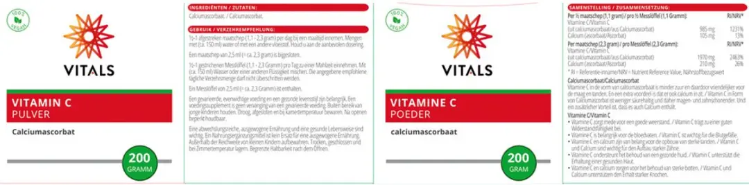 Vitals Vitamine C Poeder Calciumascorbaat 200g