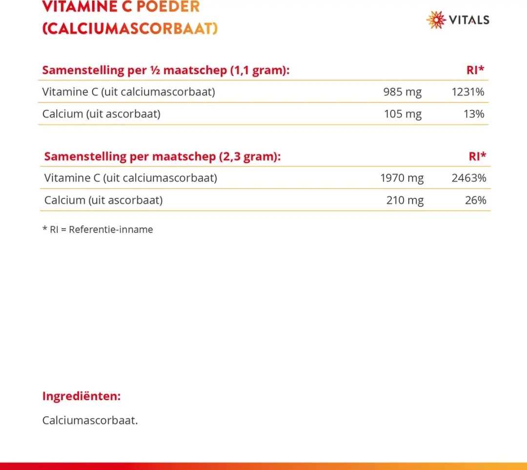 Vitals Vitamine C Poeder Calciumascorbaat 200g