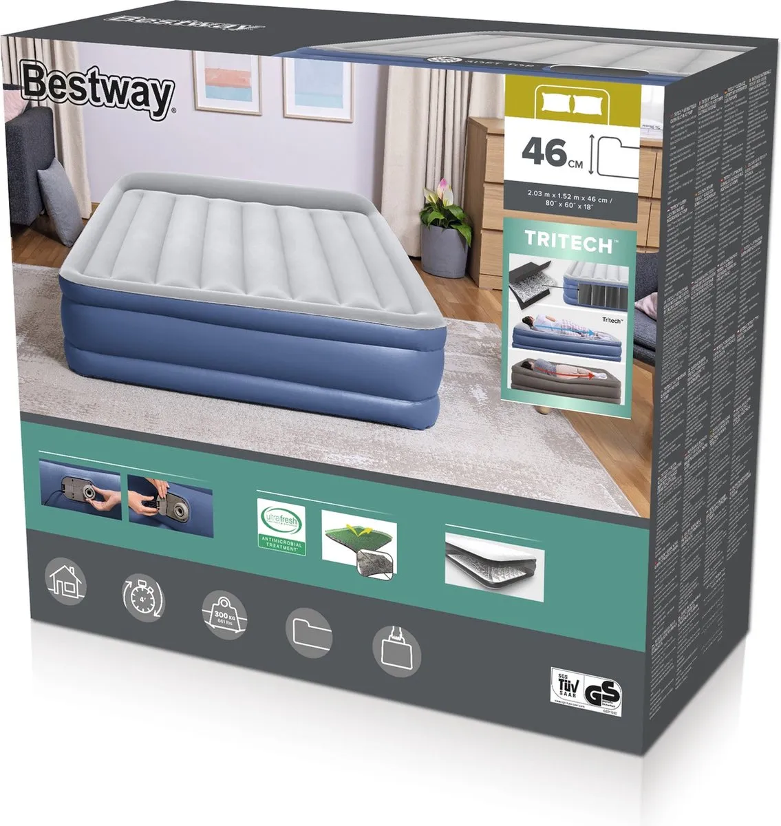 Bestway Tritech Queensize Luchtbed 152cm - Grijs/Blauw