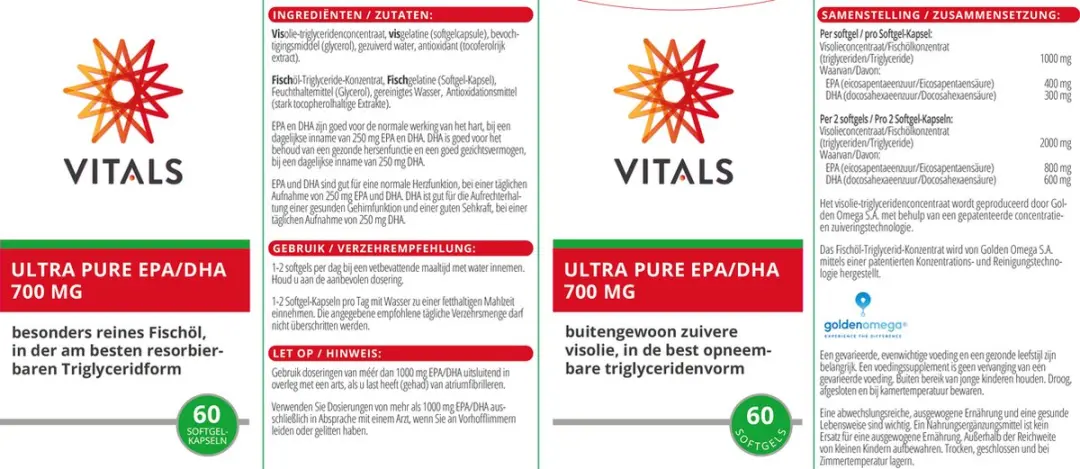 Vitals Ultra Pure EPA/DHA 700mg Omega-3 - 60 Softgels