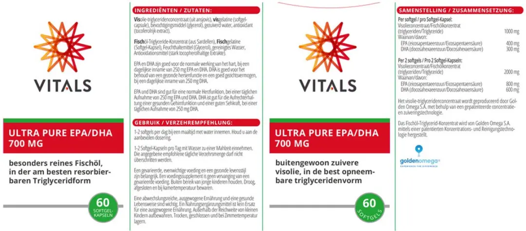 Vitals Ultra Pure EPA/DHA 700mg Omega-3 - 60 Softgels