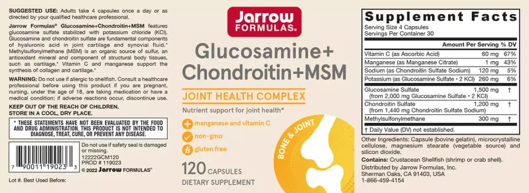 Jarrow Formulas Glucosamine + Chondroitin + MSM 240 Capsules