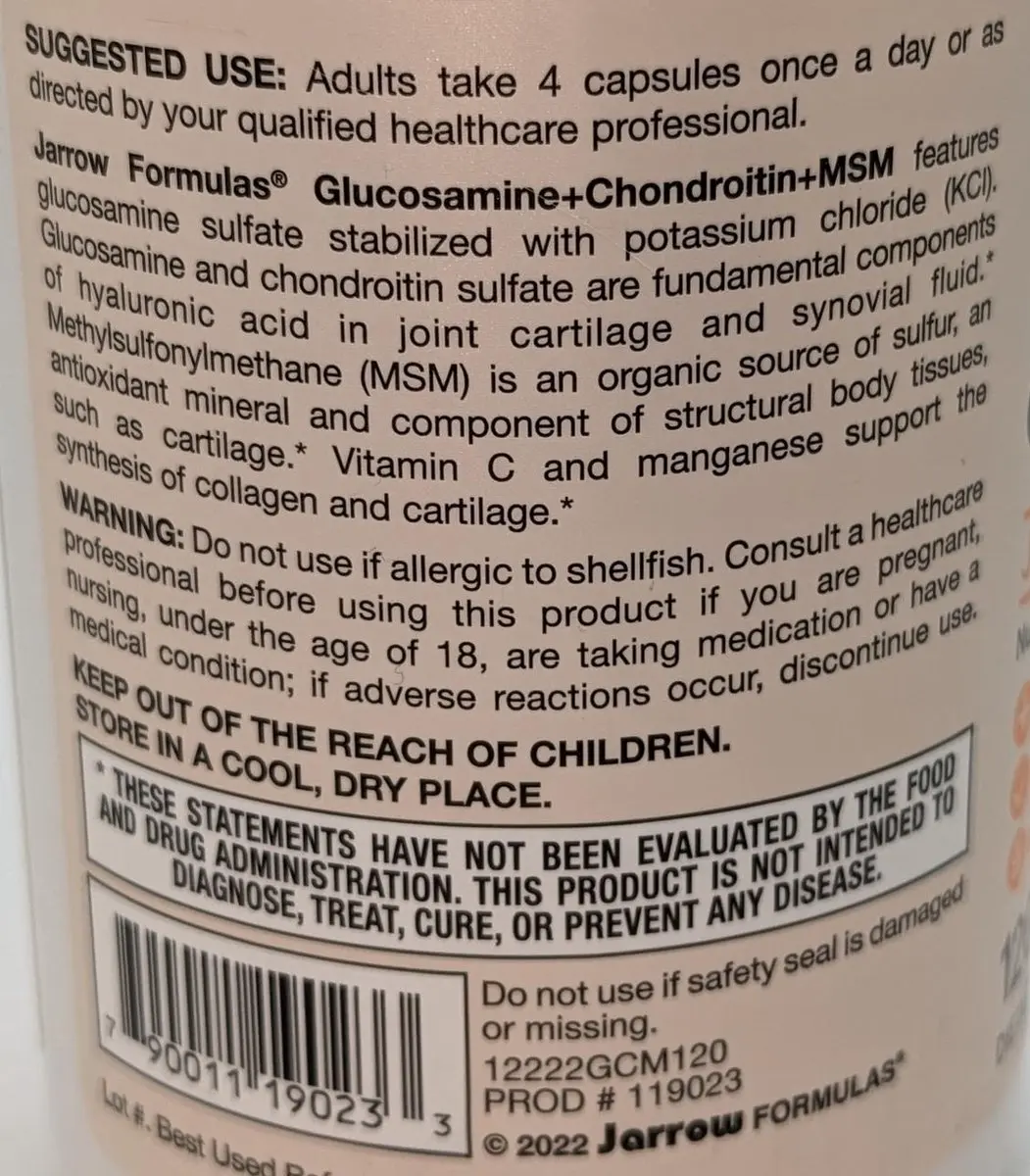 Jarrow Formulas Glucosamine + Chondroitin + MSM 240 Capsules