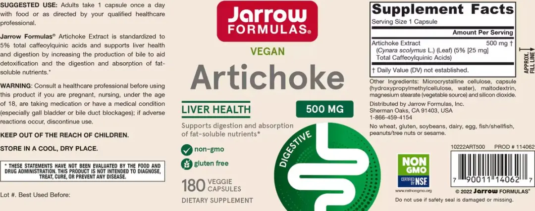 Jarrow Formulas Artichoke 500mg - 180 Capsules