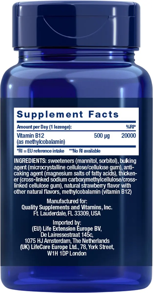 Life Extension Vitamine B12 EU Zuigtabletten - 100 Stuks
