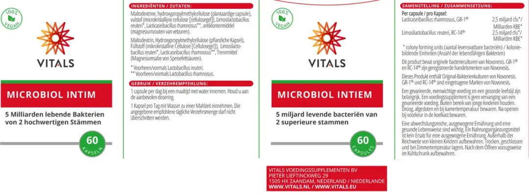 Vitals Microbiol Intiem 60 Capsules - 5 miljard bacteriën