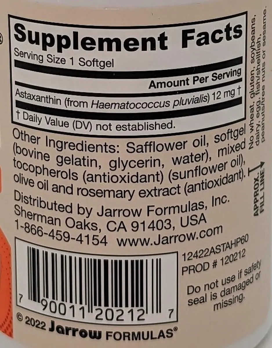 Jarrow Formulas Astaxanthin High Potency 12mg - 60 Softgels