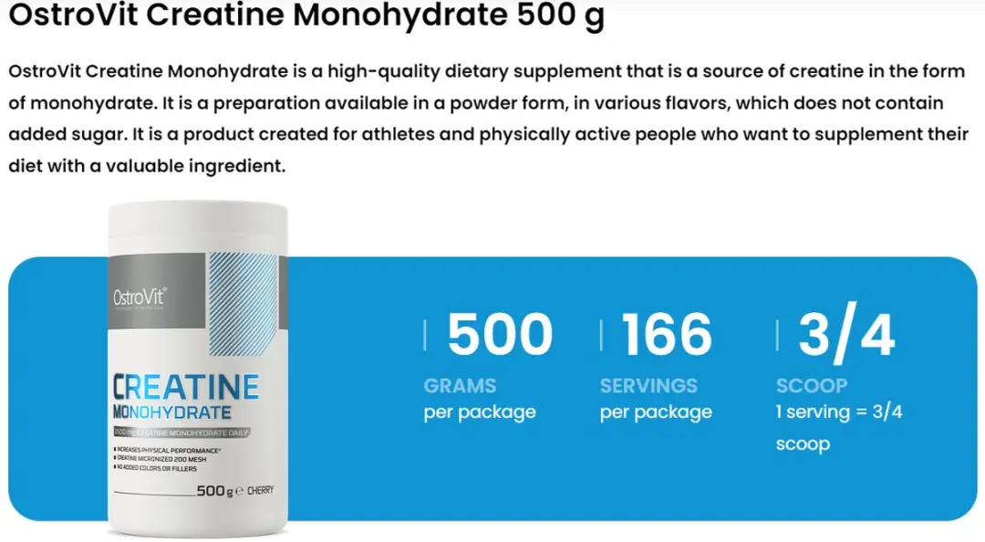 OstroVit Creatine Monohydrate 500g - Kersensmaak