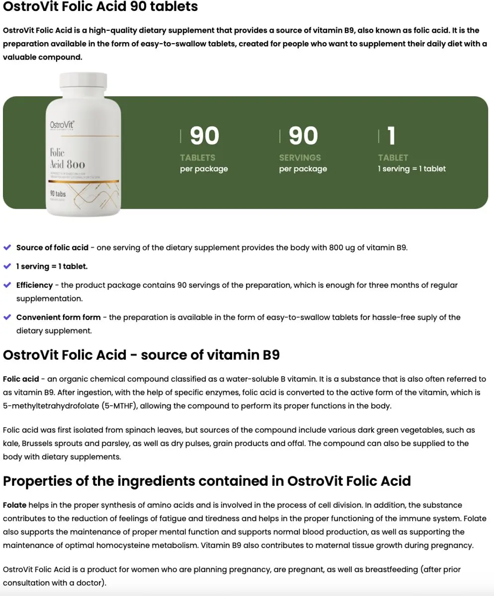 OstroVit Foliumzuur 800 µg - 90 Tabletten