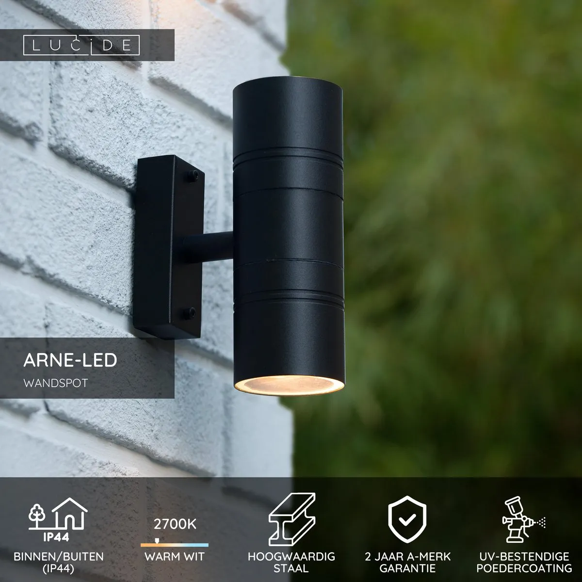 Lucide ARNE-LED Wandspot GU10 2x5W 2700K - Zwart