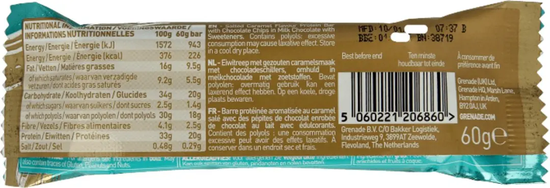 Grenade High Protein Reep Chocolate Chip Salted Caramel 60g