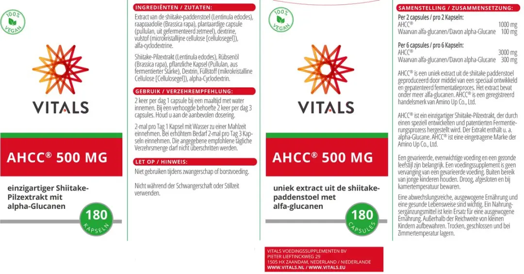 Vitals AHCC 500mg - 180 Capsules