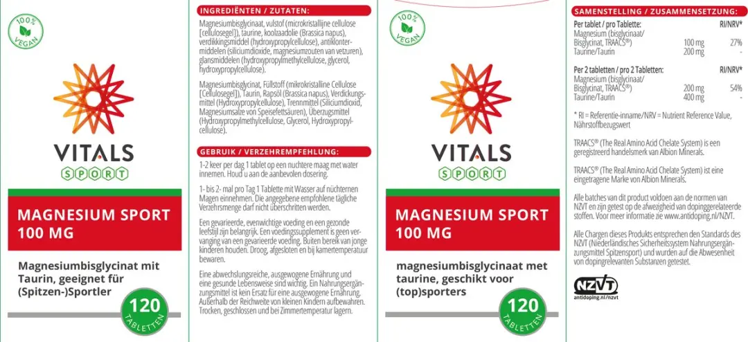 Vitals Magnesium Sport 120 tabletten - 100mg