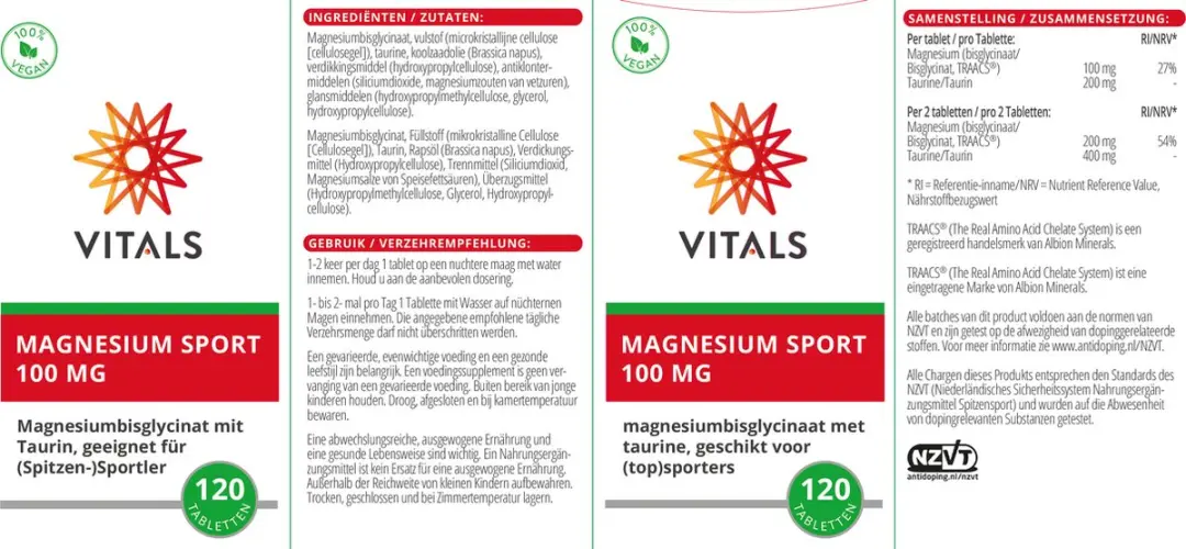 Vitals Magnesium Sport 120 tabletten - 100mg