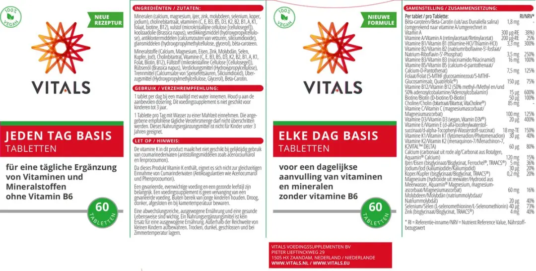 Vitals Elke Dag Basis Multivitamine 60 tabletten