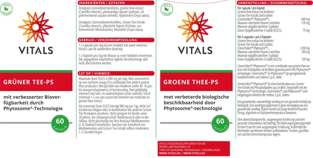 Vitals Groene Thee-PS Capsules 60 Stuks - Cafeïnevrij