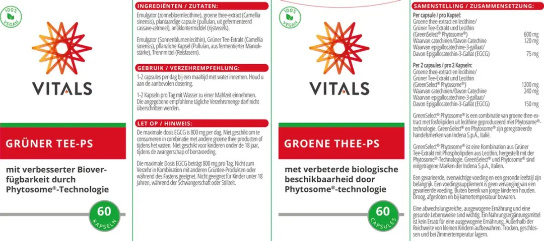 Vitals Groene Thee-PS Capsules 60 Stuks - Cafeïnevrij