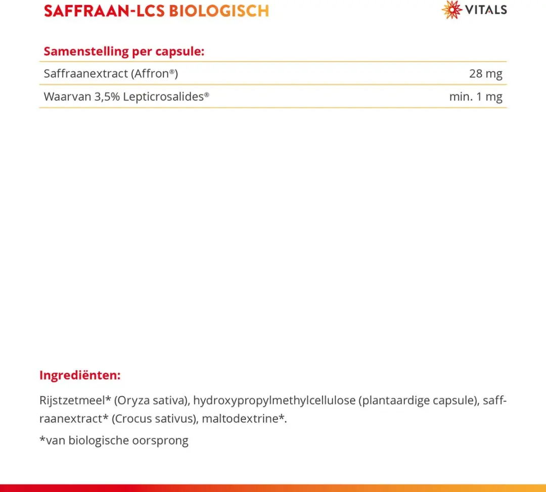 Vitals Saffraan-LCS Voedingssupplement 60 Capsules