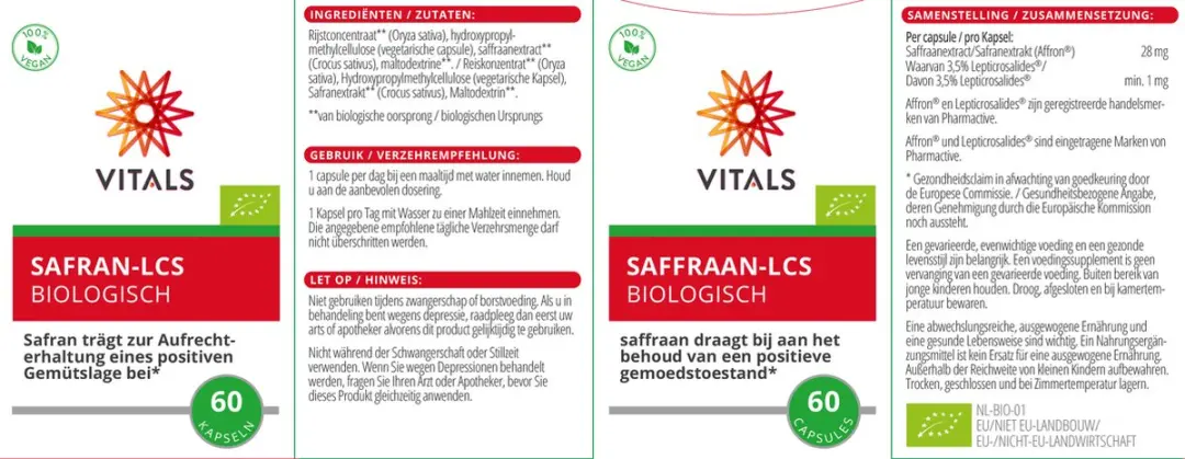 Vitals Saffraan-LCS Voedingssupplement 60 Capsules