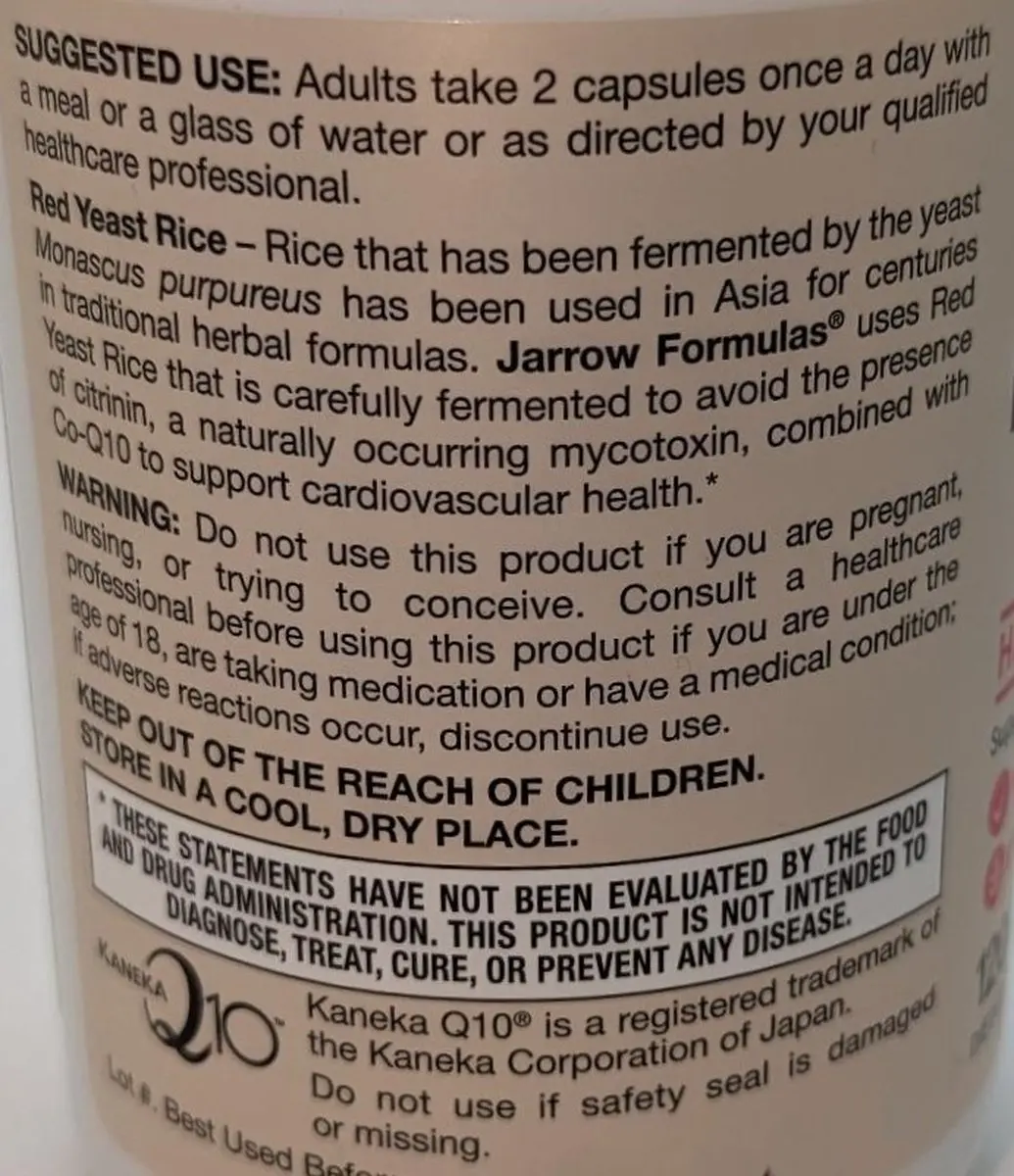 Jarrow Formulas Red Yeast Rice + Q10 120 Capsules