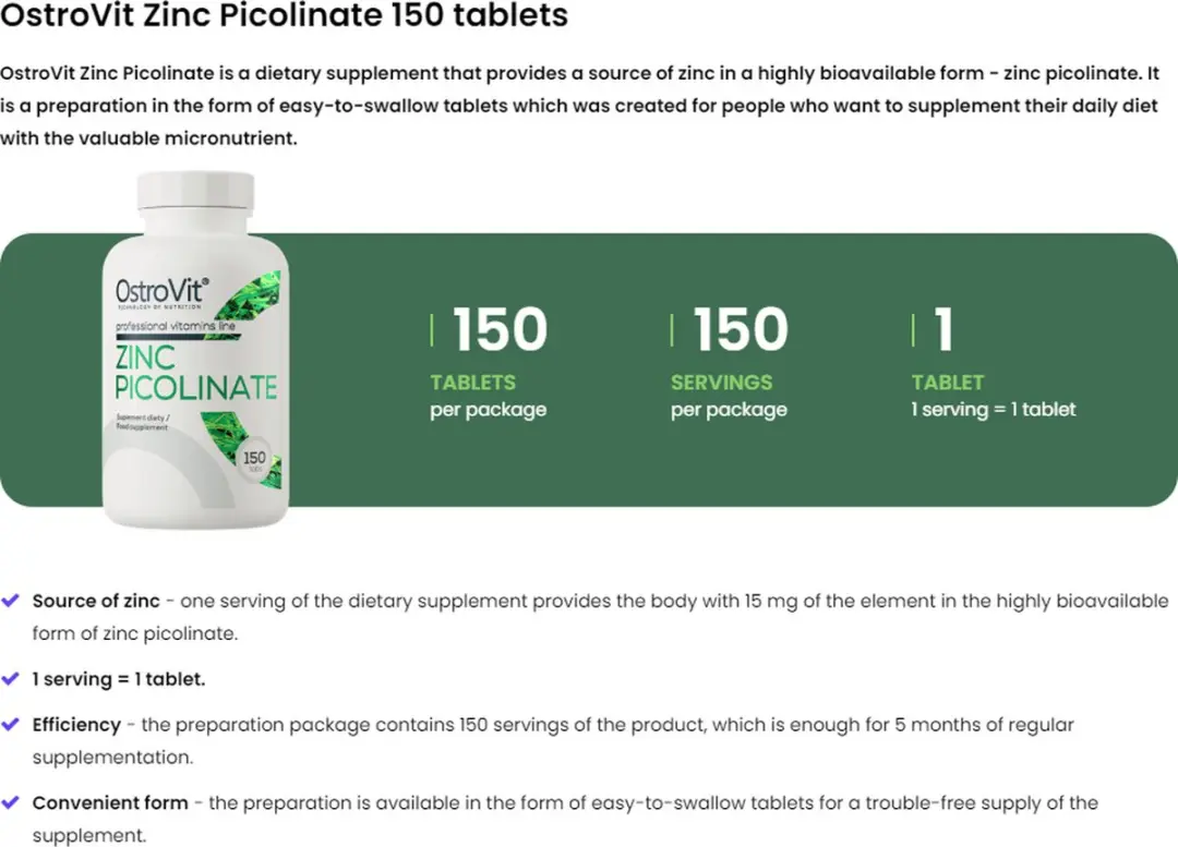 OstroVit Zinc Picolinate 150 Tablets - Pillendoos