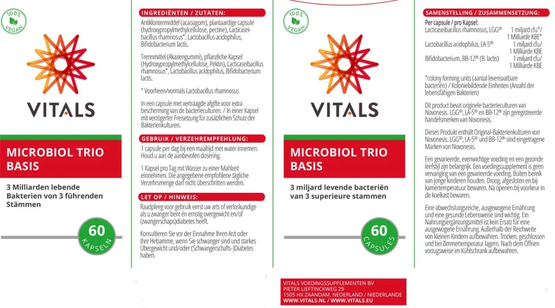 Vitals Microbiol Trio Basis 60 Capsules - 3 miljard bacteriën