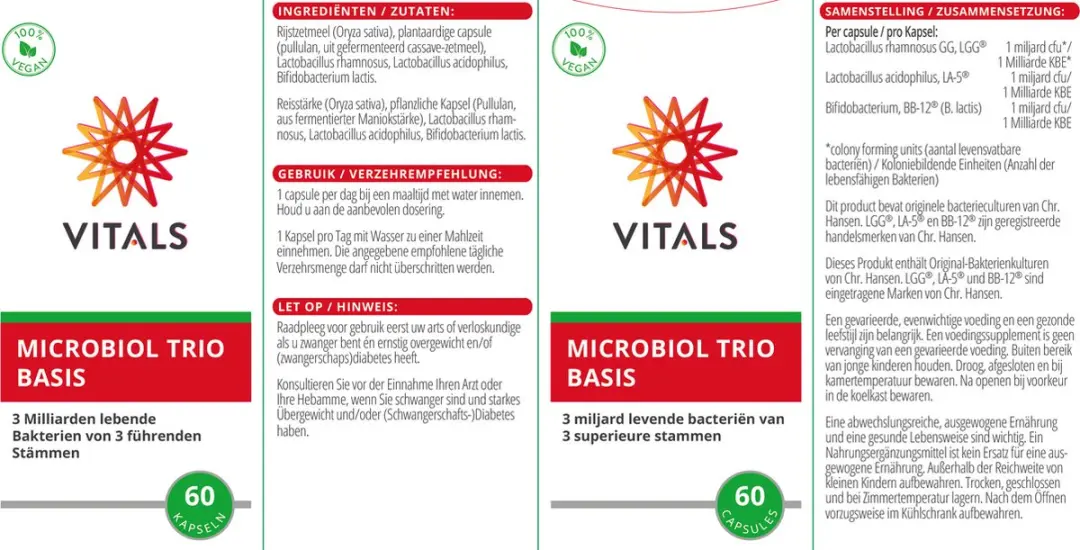 Vitals Microbiol Trio Basis 60 Capsules - 3 miljard bacteriën