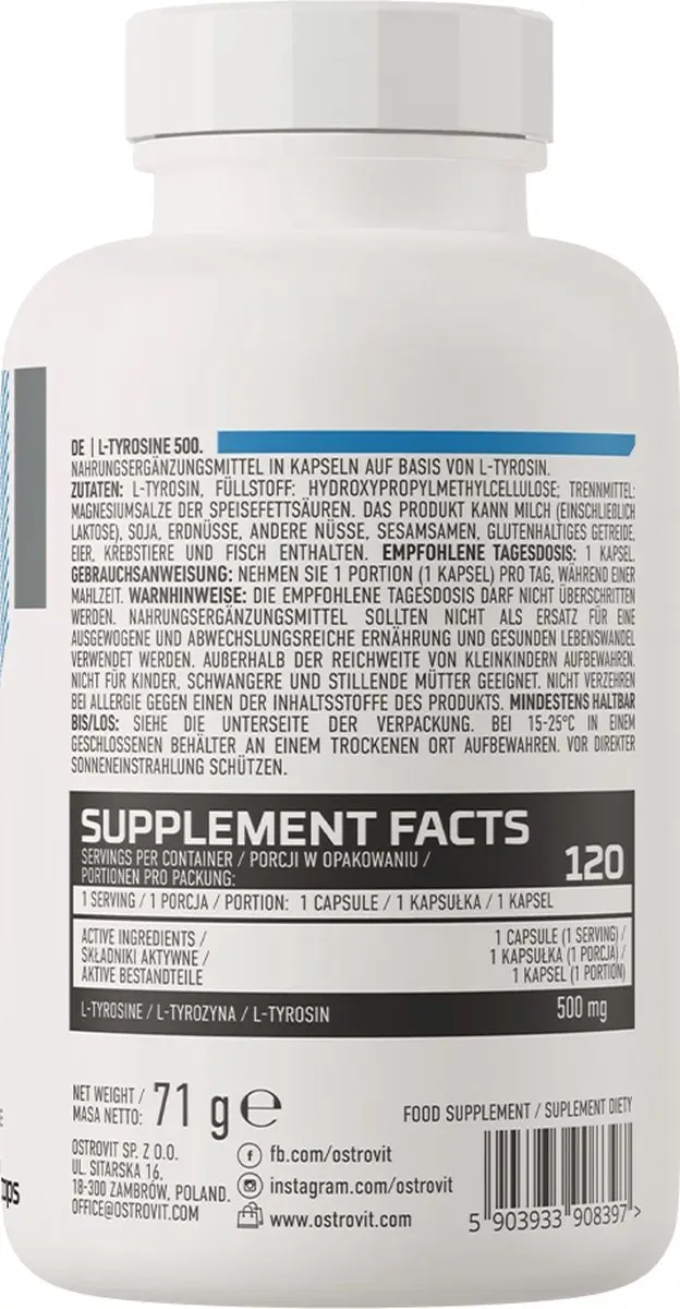 OstroVit L-Tyrosine 500mg - 120 Capsules