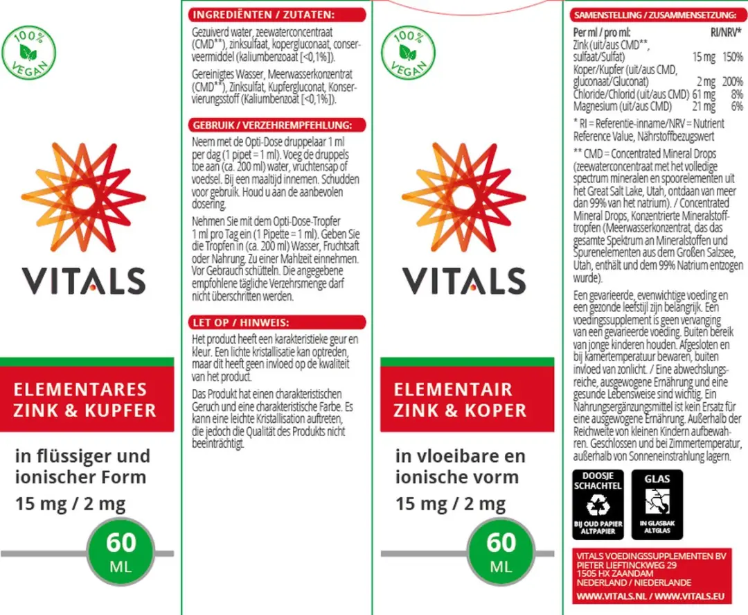 Vitals Elementair Zink & Koper 60ml