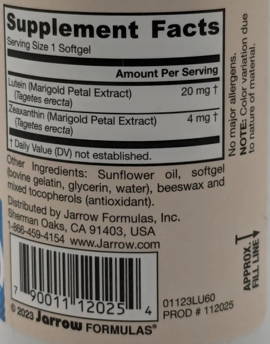 Jarrow Formulas Lutein 20mg 60 Softgels