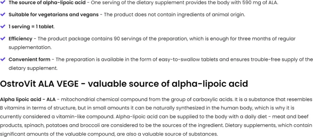 OstroVit ALA VEGE 90 Tabletten - 590mg Alfa-liponzuur - Vegan