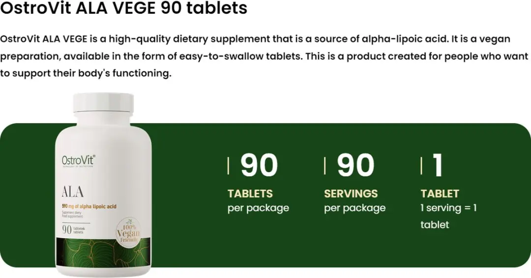 OstroVit ALA VEGE 90 Tabletten - 590mg Alfa-liponzuur - Vegan