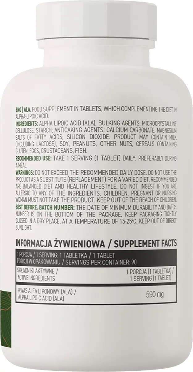 OstroVit ALA VEGE 90 Tabletten - 590mg Alfa-liponzuur - Vegan