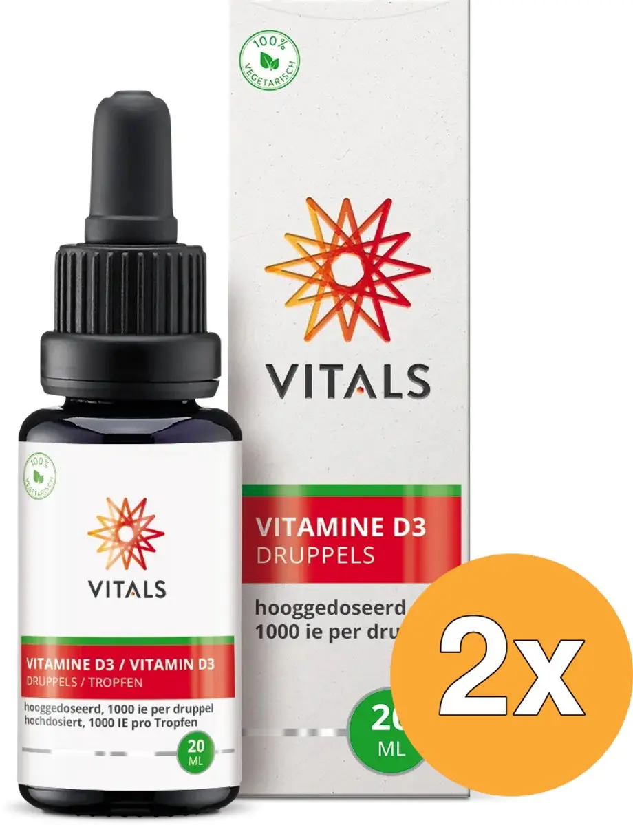 2x Vitals Vitamine D3 Druppels 1000 IE (20 ml)