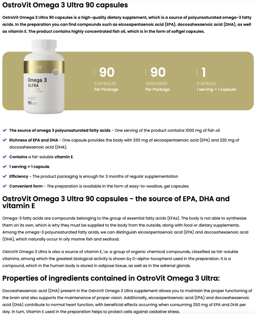 OstroVit Omega 3 Ultra Softgelcapsules - 90 Stuks