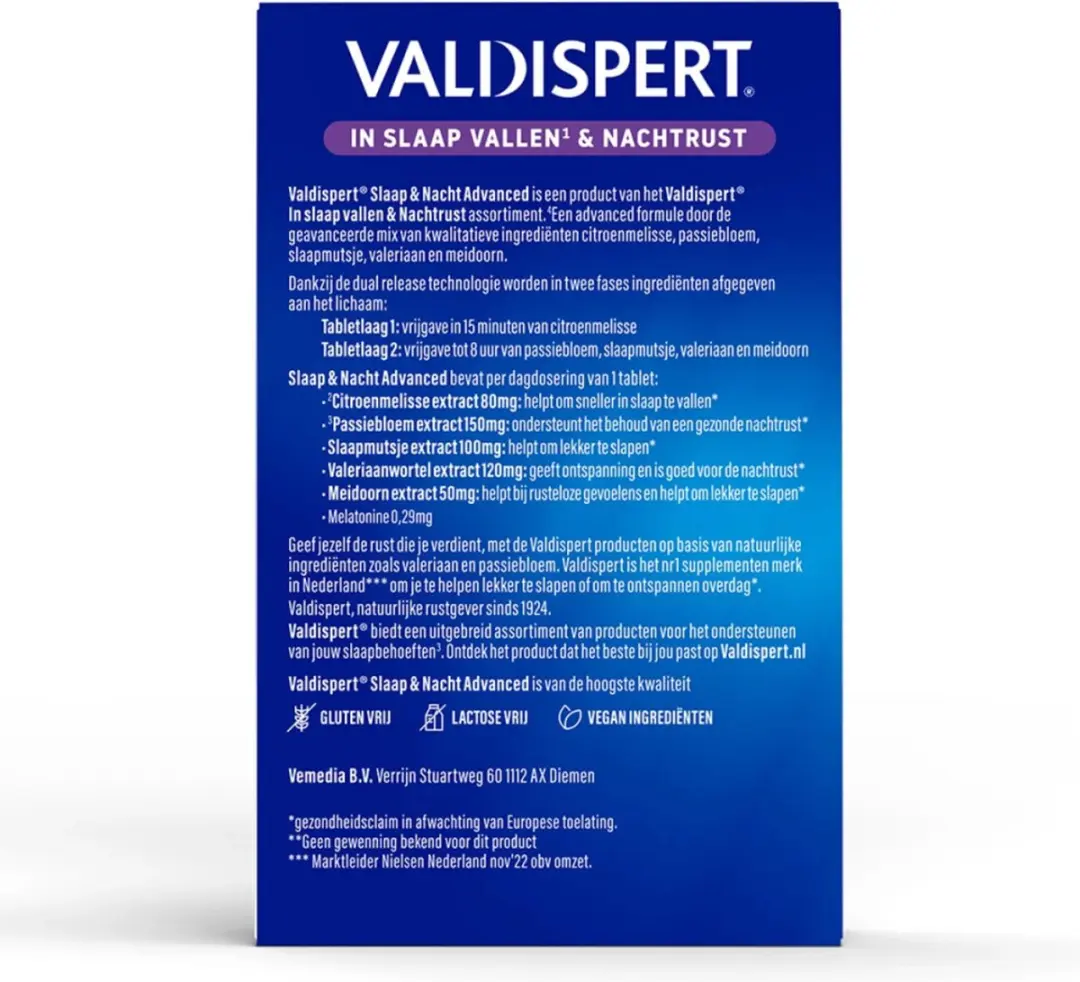 Valdispert Slaap & Nacht Advanced - 60 tabletten
