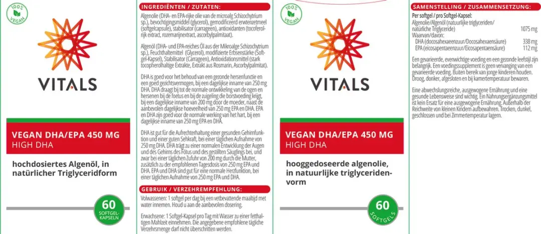 Vitals Vegan DHA/EPA 450mg Algenolie - 60 Softgels
